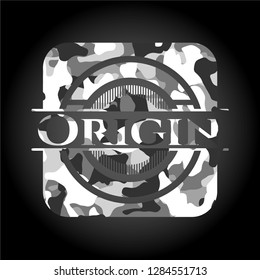 Origin on grey camouflaged texture