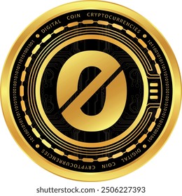 Ilustraciones de criptomonedas de protocolo de origen sobre fondo abstracto. Ilustraciones 3D.