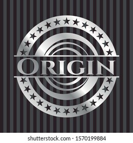 Origin silvery emblem or badge. Vector Illustration. Mosaic.