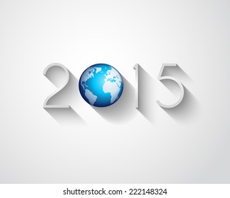 Original 2015 flat style  new year modern background with 3D style earth and soft shadows.