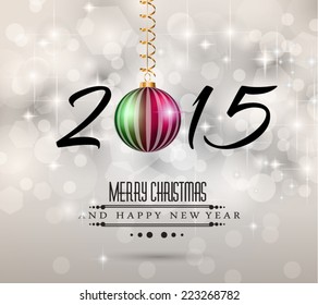 Original 2015 flat style  new year modern background with 3D style earth and soft shadows.