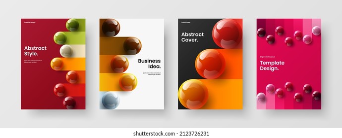 Original 3D balls corporate brochure layout bundle. Bright cover vector design illustration collection.
