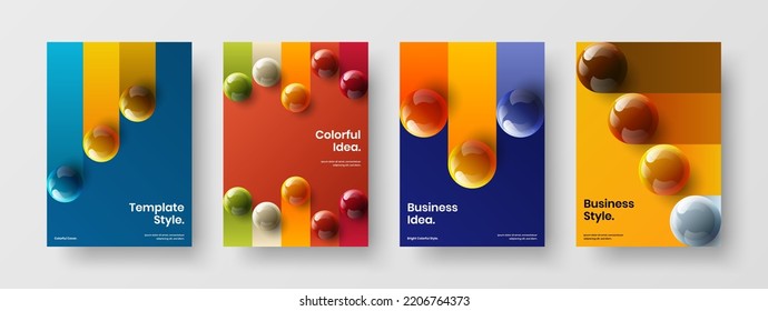 Original 3D balls flyer template bundle. Modern company cover A4 design vector layout composition.