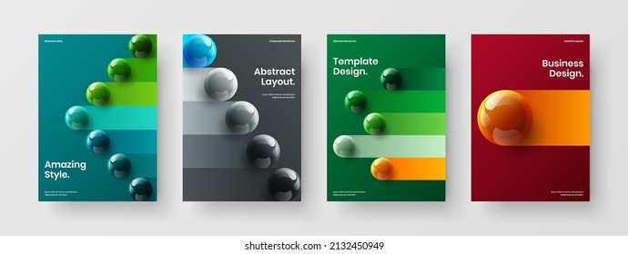 Original 3D balls front page layout collection. Unique booklet A4 vector design template composition.
