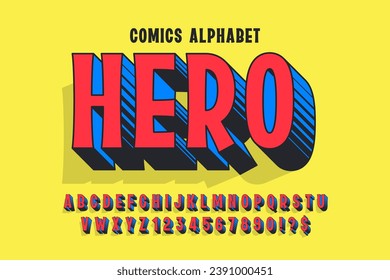 Original 3d comical alphabet design, retro characters set. Colorful letters.