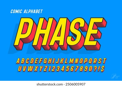 Original 3d comical alphabet design, retro characters set. Colorful letters. 15 degree skew