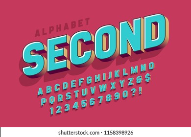 Original 3d display font design, alphabet, letters and numbers. Swatch color control