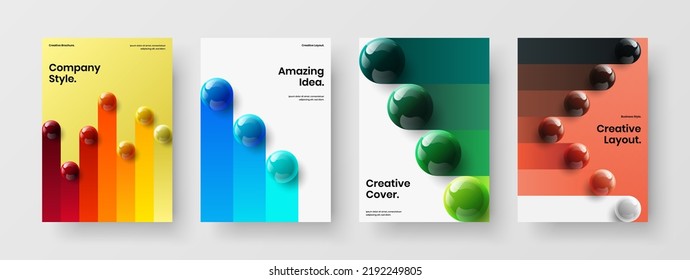 Original 3D spheres catalog cover layout bundle. Geometric leaflet A4 design vector template composition.
