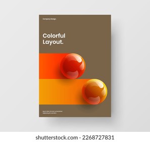 Original 3D spheres company cover template. Modern placard vector design layout.