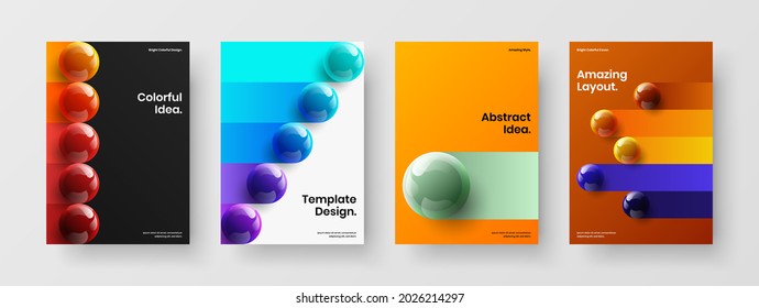 Original 3D Spheres Company Identity Illustration Set. Creative Catalog Cover A4 Design Vector Template Bundle.