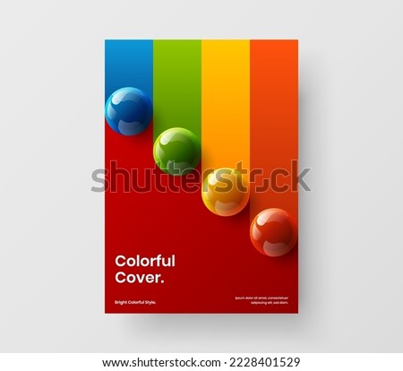 Original 3D spheres front page concept. Colorful book cover A4 vector design layout.