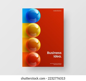 Original 3D spheres magazine cover template. Bright brochure A4 vector design concept.