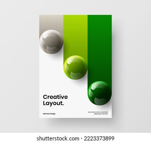 Original 3D spheres postcard template. Minimalistic poster A4 vector design concept.