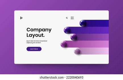 Original 3D spheres site screen illustration. Amazing company cover design vector template.