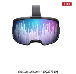 Original 3d vr headset with space visualization on surface. Concept of modern VR Technology. Front view. Vector illustration Isolated on white background.