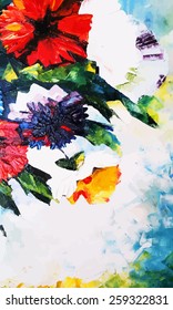 Original abstract background. Hand draw oil painting composition. Vector illustration with flowers.