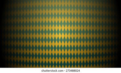 Original abstract background of rhombuses located on the spatial cylindrical surface. Widescreen vector drawing on the theme of entertainment, circus arts, artistic productions. Green, yellow colors.