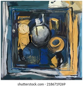 Original abstract composition in blue and yellow - vector illustration (Ideal for printing on fabric or paper, poster or wallpaper, house decoration)