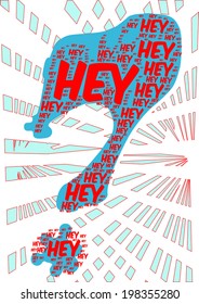 original abstract design of white question mark on the ground. blue question mark on the 'hey' writing creates the red textures. for t shirts and sweatshirts fashion designs, vector pattern print.