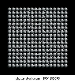 Original abstract digital painting artwork of doodle abstract square of balls with black background, atoms and molecules, poster print pattern, vector illustration abstraction picture.