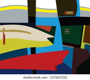 Original abstract digital painting, colorful composition in contemporary modern art, perfect for interior design, page decoration, web and other, vector illustration. 'The street'.