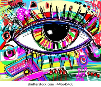 original abstract digital painting of human eye, colorful composition in contemporary modern art, perfect for interior design, page decoration, web and other, vector illustration