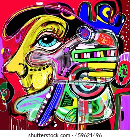 original abstract digital painting of human face, colorful composition in contemporary modern art, perfect for interior design, page decoration, web and other, vector illustration