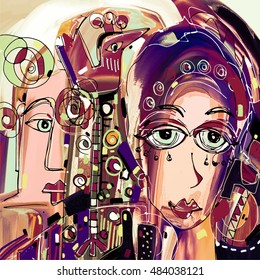 original abstract digital painting of human face, colorful composition in contemporary modern art, perfect for interior design, page decoration, web and other, vector illustration