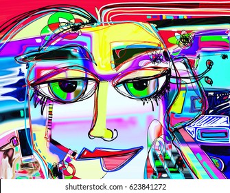 original abstract digital painting of human face, colorful composition in contemporary modern art, perfect for interior design, page decoration, web and other, vector illustration