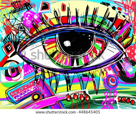 original abstract digital painting of human eye, colorful composition in contemporary modern art, perfect for interior design, page decoration, web and other, vector illustration