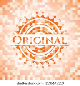 Original abstract emblem, orange mosaic background