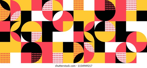 Original abstract geometric background with squares,triangles, rounds and crosses a 3D effect. Colorful modern pattern