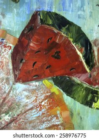 Original abstract hand draw oil painting composition with watermelon and orange. Vector illustration.