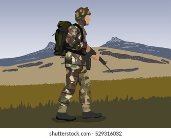 Original abstract image of British soldier circa 1982 Falklands War at the Port Stanley, Mt. London and Goose Green battles.