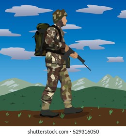 Original abstract image of British soldier circa 1982 Falklands War at the Port Stanley, Mt. London and Goose Green battles.