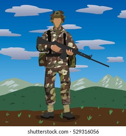Original abstract image of British soldier circa 1982 Falklands War at the Port Stanley, Mt. London and Goose Green battles.