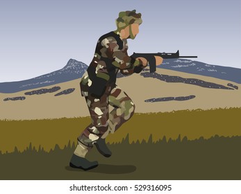 Original abstract image of British soldier circa 1982 Falklands War at the Port Stanley, Mt. London and Goose Green battles.