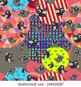 Original abstract seamless background with birds in bright color