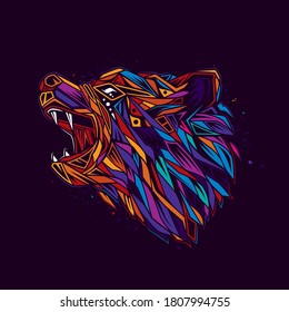 Original abstract vector illustration. Bear in neon retro style. Design for t-shirt or sticker