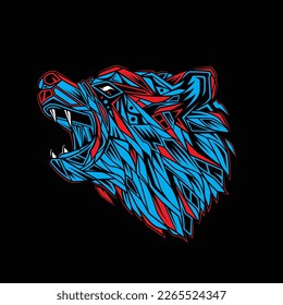 Original abstract vector illustration. Bear in neon retro style. Design for t-shirt or sticker