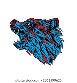 Original abstract vector illustration. Bear in neon retro style. Design for t-shirt or sticker
