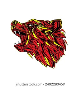 Original abstract vector illustration. Bear in neon retro style. Design for t-shirt or sticker. Hand drawn, not AI
