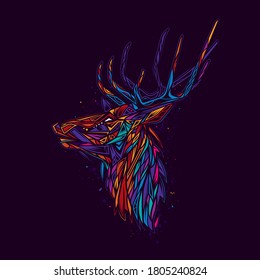 Original abstract vector illustration. Deer in neon retro style. Design for t-shirt or sticker