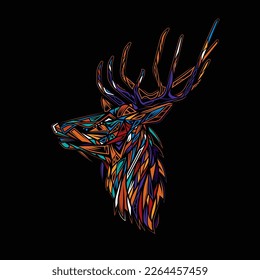 Original abstract vector illustration. Deer in neon retro style. Design for t-shirt or sticker