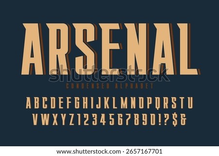 Original alphabet design, bold and condensed characters set. Swatch color control.