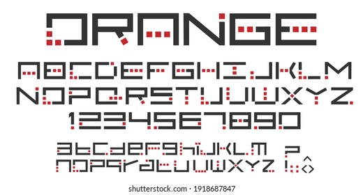 Original Alphabet uppercase, lowercase letters,numbers and punctuation signs black and red color. Vector set, geometric style