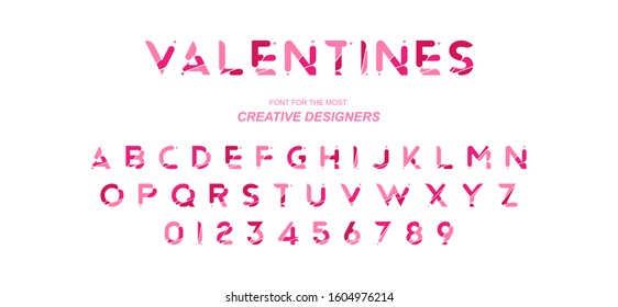 The original alphabet for Valentine's Day. Vector set of pink fonts and numbers with hearts for love greetings and creative design template. Flat illustration EPS10