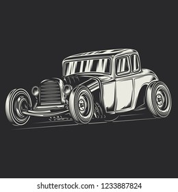 The original American hot-rod. Classical model. Monochrome vector illustration.