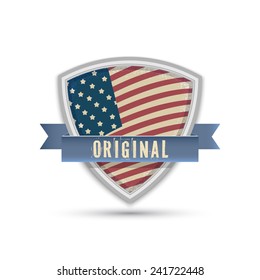 Original American quality flag shield isolated on white background