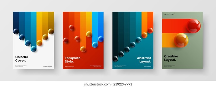 Original Annual Report A4 Vector Design Layout Set. Trendy 3D Balls Catalog Cover Illustration Collection.